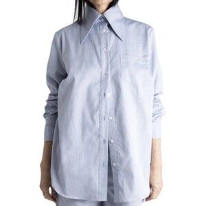 Meg Big Collar Oversized Oxford Shirt Size S Blue Boyfriend Button Up Preppy